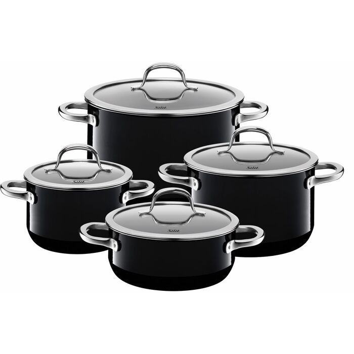 Набір посуду Silit Passion Black, 4 предмети, для індукції каструлі з кришками з термостійкого скла, керамічне покриття Silargan, без нікелю (16 см, 20 см, 24 см)