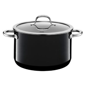 Каструля висока 16 см, скляна кришка, 2,0 л, Silargan кераміка, для індукції, чорна