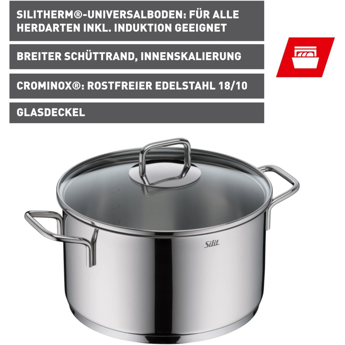 Каструля 24 см зі скляною кришкою Extra Cook Silit
