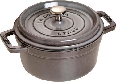 Чавунна каструля/кокотниця STAUB, кругла, 8,35 л, функція Ароматичний дощ для оптимального зволоження, для всіх типів варильних поверхонь, включаючи індукційні та духові шафи, (графітовий сірий, 22 см)