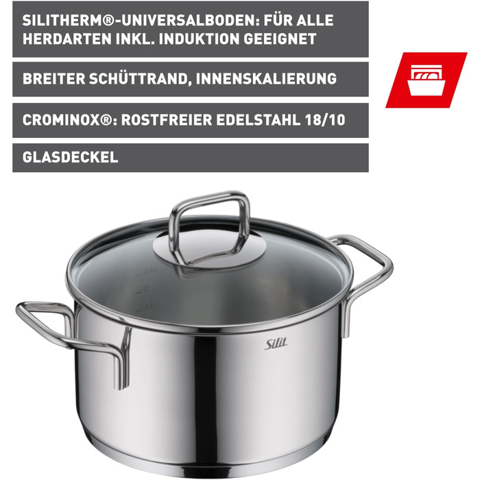 Каструля 20 см зі скляною кришкою Extra Cook Silit
