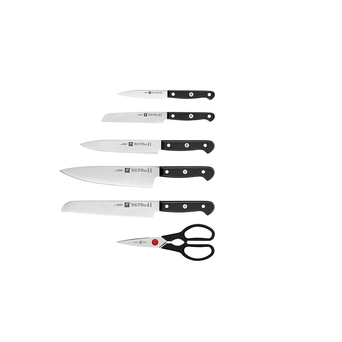 Набір з 5 ножів з ножицями та заточуючим блоком коричневий Gourmet Zwilling