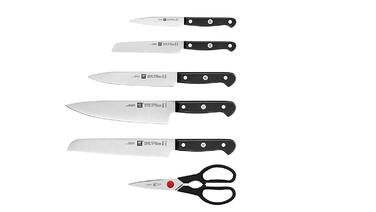 Набір з 5 ножів з ножицями та заточуючим блоком коричневий Gourmet Zwilling