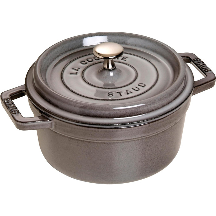 Чавунна каструля/кокотниця STAUB, кругла, 8,35 л, функція Ароматичний дощ для оптимального зволоження, для всіх типів варильних поверхонь, включаючи індукційні та духові шафи, (графітовий сірий, 22 см)