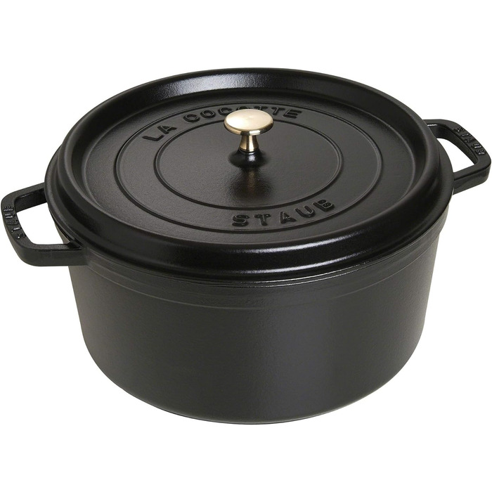 Чавунна жаровня/кокотниця STAUB, кругла 8,35 л, функція Ароматичний дощ для оптимального зволоження, для всіх типів варильних поверхонь, включаючи індукційні та духові шафи, (чорна, 30 см)