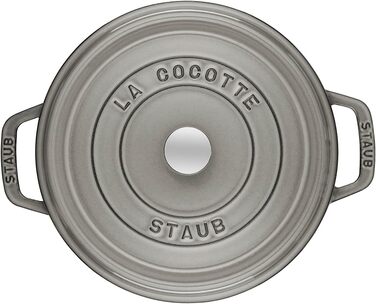 Чавунна каструля/кокотниця STAUB, кругла, 8,35 л, функція Ароматичний дощ для оптимального зволоження, для всіх типів варильних поверхонь, включаючи індукційні та духові шафи, (графітовий сірий, 34 см)