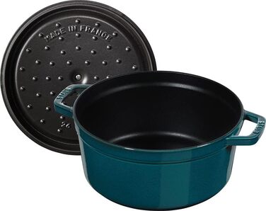 Чавунна жаровня/кокотниця STAUB, кругла 8,35 л, функція Ароматичний дощ для оптимального зволоження, для всіх типів варильних поверхонь, включаючи індукційні та духові шафи, (La Mer, 24 см)