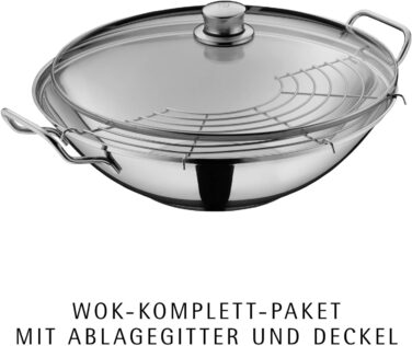 Тайваньський вок 36 см з прозорою кришкою та решіткою для зливу Party WMF