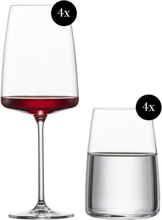 Набір келихів для вина та склянок для води,  8 предметів, Vivid Senses Zwiesel Glas