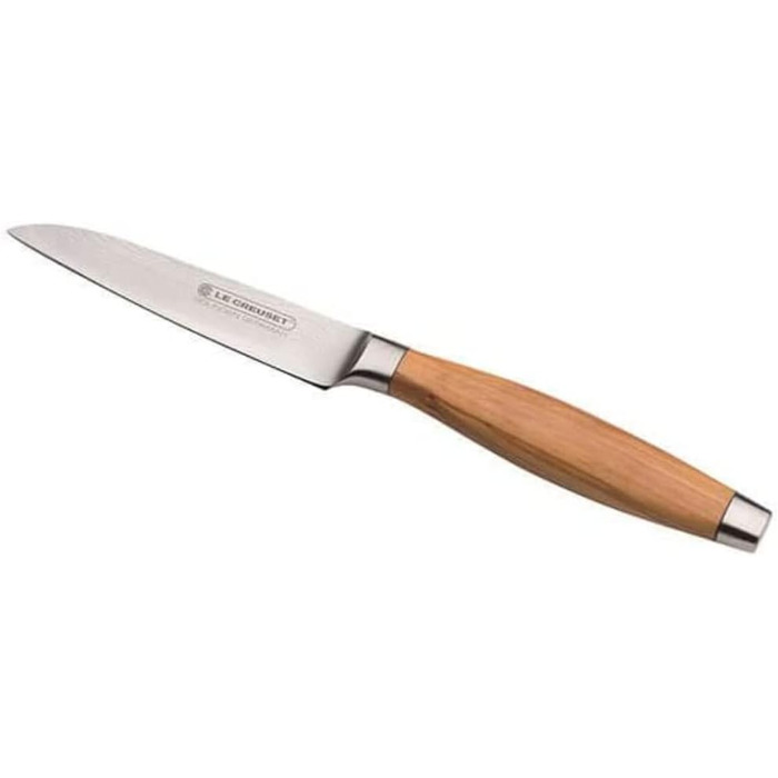 Ніж для овочів, 9 см дамаська сталь, оливкове дерево Le Creuset
