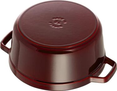Чавунна жаровня/кокотниця STAUB, кругла 8,35 л, функція Ароматичний дощ для оптимального зволоження, для всіх типів варильних поверхонь, включаючи індукційні та духові шафи, (Гренадін, 24 см)