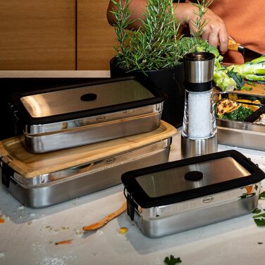 Контейнер для зберігання 1 л прямокутний із розділювачем та бамбуковою кришкою FLEXX 2GO Rosle