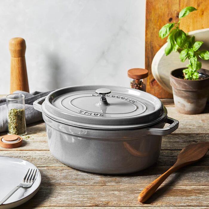 Чавунна жаровня/кокот STAUB, овальна 6,7 л, (33 см, графітово-сіра)