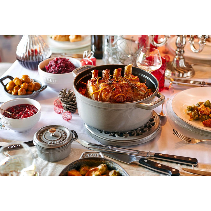 Чавунна каструля/кокотниця STAUB, кругла, 8,35 л, функція Ароматичний дощ для оптимального зволоження, для всіх типів варильних поверхонь, включаючи індукційні та духові шафи, (графітовий сірий, 34 см)