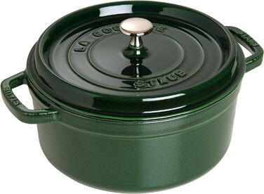 Чавунна каструля/кокотниця STAUB, кругла, 8,35 л, функція Ароматичний дощ для оптимального зволоження, для всіх типів варильних поверхонь, включаючи індукційну та духовку, (базилік/зелений, 26 см)