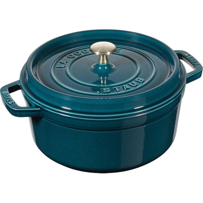 Чавунна жаровня/кокотниця STAUB, кругла 8,35 л, функція Ароматичний дощ для оптимального зволоження, для всіх типів варильних поверхонь, включаючи індукційні та духові шафи, (La Mer, 26 см)