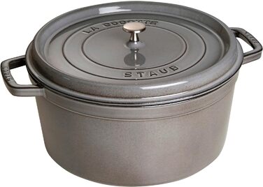 Чавунна каструля/кокотниця STAUB, кругла, 8,35 л, функція Ароматичний дощ для оптимального зволоження, для всіх типів варильних поверхонь, включаючи індукційні та духові шафи, (графітовий сірий, 34 см)