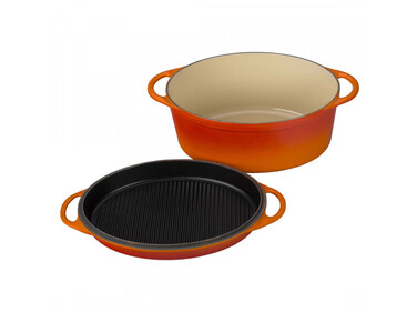 Гусятница / жаровня з кришкою-сковородою гриль 32 см, помаранчева Le Creuset
