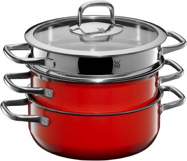 Набір з 2 каструль з паровою вставкою 22 см Red Compact Fusiontec WMF