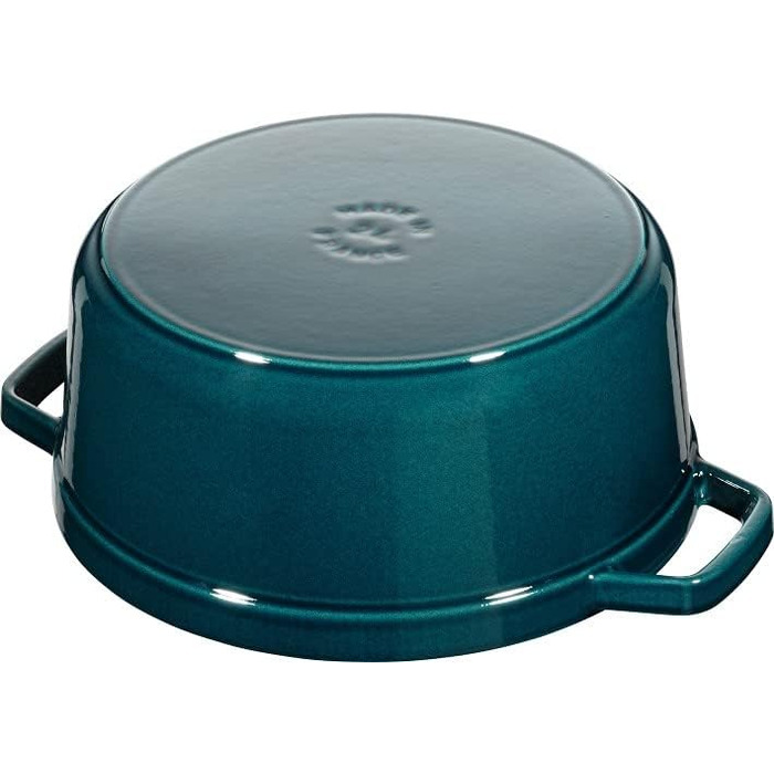 Чавунна жаровня/кокотниця STAUB, кругла 8,35 л, функція Ароматичний дощ для оптимального зволоження, для всіх типів варильних поверхонь, включаючи індукційні та духові шафи, (La Mer, 24 см)