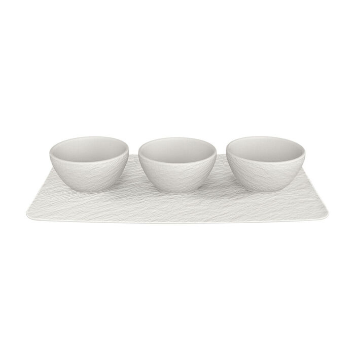 Набір 3 піали з блюдом-підставкою White Manufacture Rock Blanc Villeroy & Boch