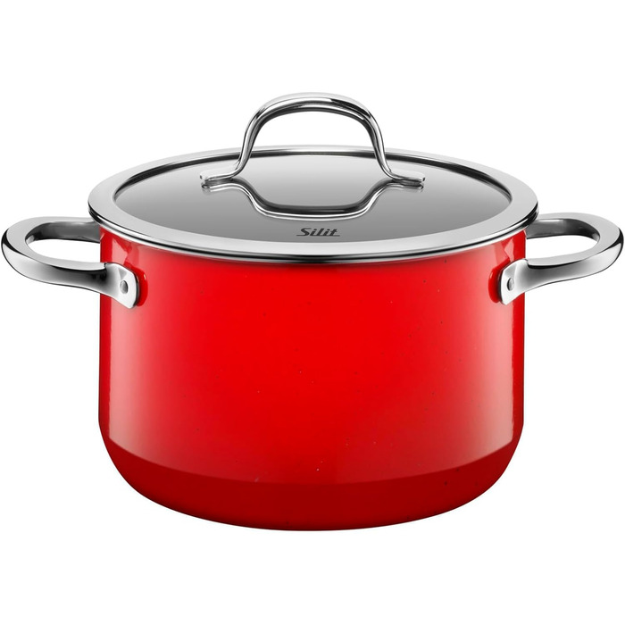 Набір посуду Silit Passion Red, 4 предмети каструлі зі скляними кришками, Silargan з керамічним покриттям, для індукційних плит, червоний набір з казаном