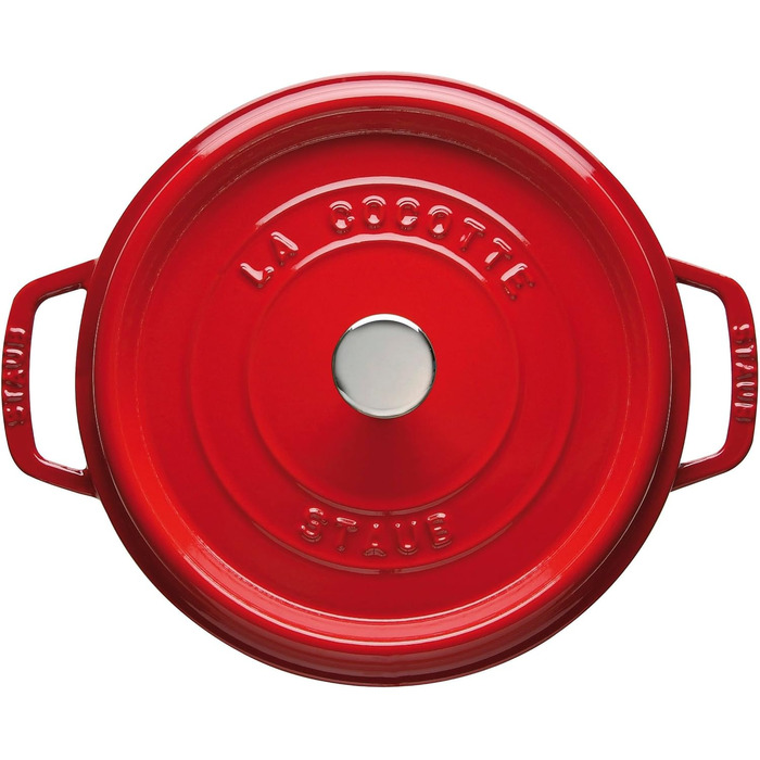 Чавунна каструля/кокотниця STAUB, кругла, 8,35 л, функція Ароматичний дощ для оптимального зволоження, для всіх типів варильних поверхонь, включаючи індукційні та духові шафи, (вишнево-червона, 24 см)