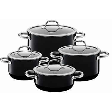 Набір посуду Silit Passion Black, 4 предмети, для індукції каструлі з кришками з термостійкого скла, керамічне покриття Silargan, без нікелю (16 см, 20 см, 24 см)