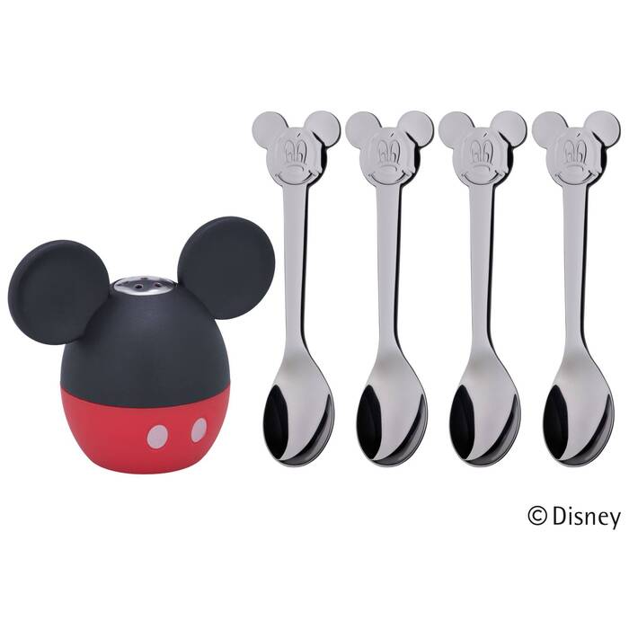 Набір сільниця і 4 дитячих ложки Mickey Mouse WMF