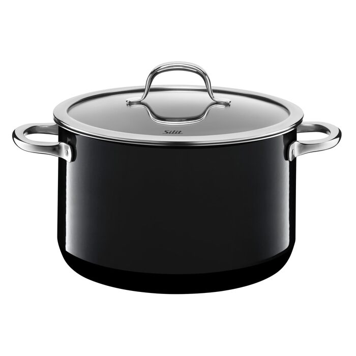 Каструля велика 24 см, скляна кришка, для тушкування, індукція 4,4 л, Silargan кераміка, чорна