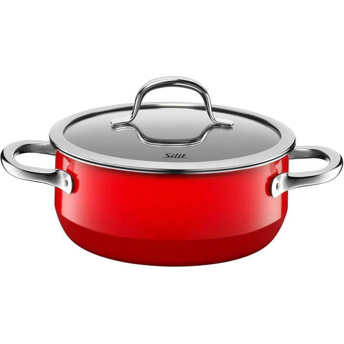 Набір посуду Silit Passion Red, 4 предмети каструлі зі скляними кришками, Silargan з керамічним покриттям, для індукційних плит, червоний набір з казаном