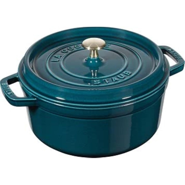 Чавунна жаровня/кокотниця STAUB, кругла 8,35 л, функція Ароматичний дощ для оптимального зволоження, для всіх типів варильних поверхонь, включаючи індукційні та духові шафи, (La Mer, 24 см)