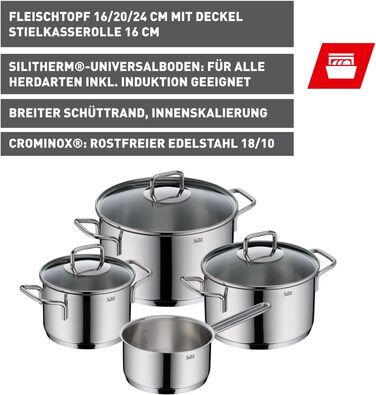 Набір каструль зі скляними кришками, 4 предмети, Extra Cook Silit