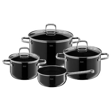 Набір каструль зі скляними кришками, 4 предмети, чорний колір Elegance Line Silit