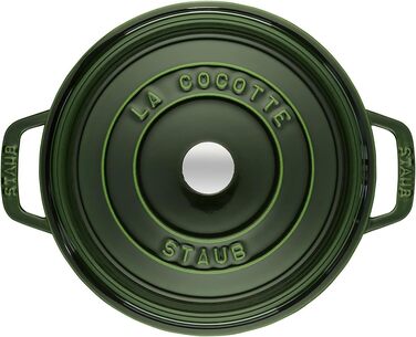 Чавунна каструля/кокотниця STAUB, кругла, 8,35 л, функція Ароматичний дощ для оптимального зволоження, для всіх типів варильних поверхонь, включаючи індукційну та духовку, (базилік/зелений, 26 см)