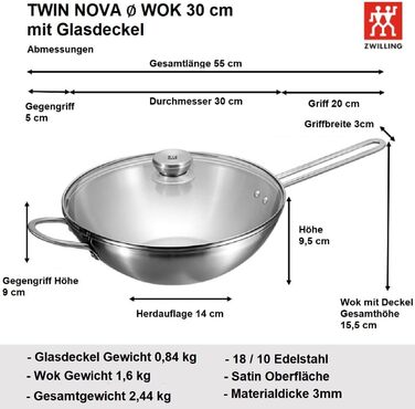 Сковорода вок 30 см зі скляною кришкою Twin Nova Zwilling