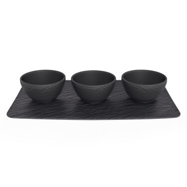 Набір 3 піали з блюдом-підставкою Black/Gray Manufacture Rock Villeroy & Boch