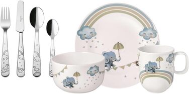 Дитяча миска в стилі бохо Kids Walk Like An Elephant, Порцелянова миска в стилі бохо, Миска для дитячого посуду глибока, 12,5 см Ø, Можна мити в посудомийній машині, Можна використовувати в мікрохвильовій печі, Різнокольорова (Ensemble de vaisselle pour e