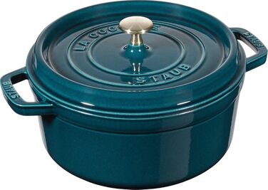 Чавунна жаровня/кокотниця STAUB, кругла 8,35 л, функція Ароматичний дощ для оптимального зволоження, для всіх типів варильних поверхонь, включаючи індукційні та духові шафи, (La Mer, 26 см)