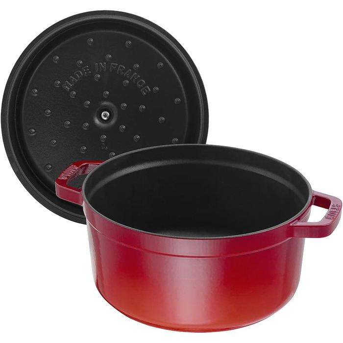 Чавунна жаровня/кокотниця STAUB, кругла 8,35 л, функція Ароматичний дощ для оптимального зволоження, для всіх типів варильних поверхонь, включаючи індукційні та духові шафи, (вишнево-червоний, 30 см)