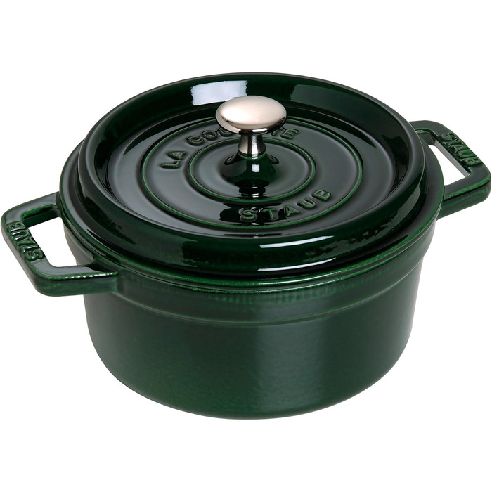 Чавунна каструля/кокотниця STAUB, кругла, 8,35 л, функція Ароматичний дощ для оптимального зволоження, для всіх типів варильних поверхонь, включаючи індукційну та духовку, (базилік/зелений, 22 см)