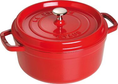 Чавунна каструля/кокотниця STAUB, кругла, 8,35 л, функція Ароматичний дощ для оптимального зволоження, для всіх типів варильних поверхонь, включаючи індукційні та духові шафи, (вишнево-червона, 24 см)