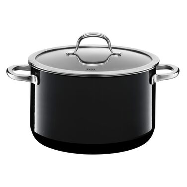 Каструля велика 24 см, скляна кришка, для тушкування, індукція 4,4 л, Silargan кераміка, чорна