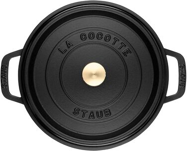 Чавунна жаровня/кокотниця STAUB, кругла 8,35 л, функція Ароматичний дощ для оптимального зволоження, для всіх типів варильних поверхонь, включаючи індукційні та духові шафи, (чорна, 30 см)