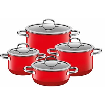 Набір посуду Silit Passion Red, 4 предмети каструлі зі скляними кришками, Silargan з керамічним покриттям, для індукційних плит, червоний набір з казаном