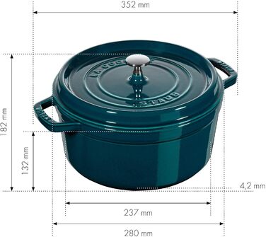 Чавунна жаровня/кокотниця STAUB, кругла 8,35 л, функція Ароматичний дощ для оптимального зволоження, для всіх типів варильних поверхонь, включаючи індукційні та духові шафи, (La Mer, 24 см)