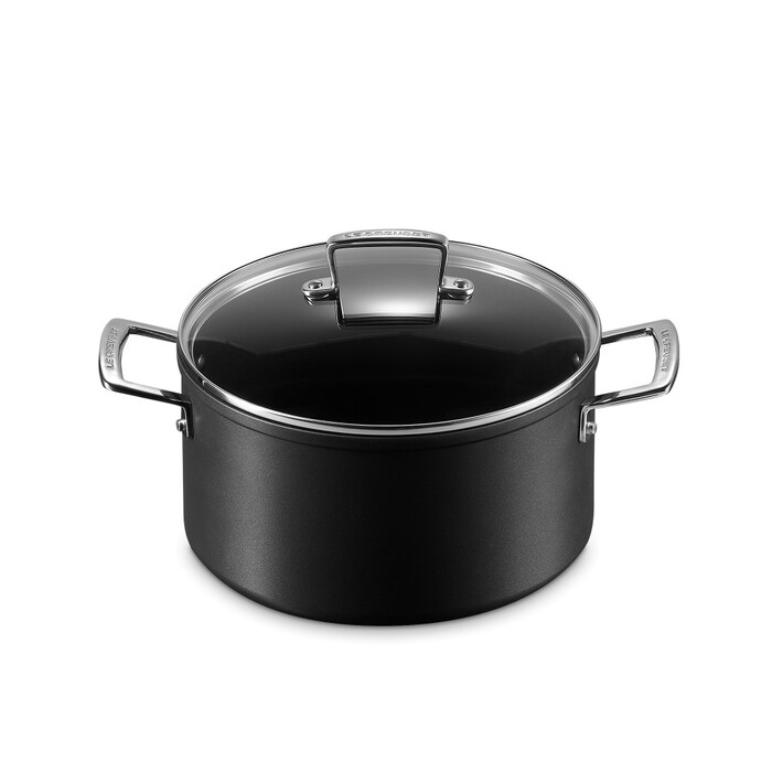 Каструля зі скляною кришкою глибока 6 л чорна Le Creuset
