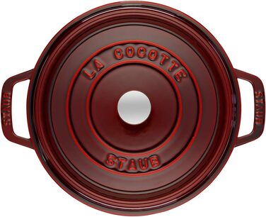 Чавунна жаровня/кокотниця STAUB, кругла 8,35 л, функція Ароматичний дощ для оптимального зволоження, для всіх типів варильних поверхонь, включаючи індукційні та духові шафи, (Гренадін, 24 см)