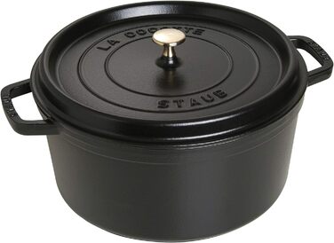 Чавунна жаровня/кокотниця STAUB, кругла 8,35 л, функція Ароматичний дощ для оптимального зволоження, для всіх типів варильних поверхонь, включаючи індукційні та духові шафи, (чорна, 30 см)
