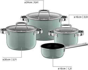 Набір каструль зі скляними кришками, 4 предмети, зелений Fusiontec Mineral Pro WMF